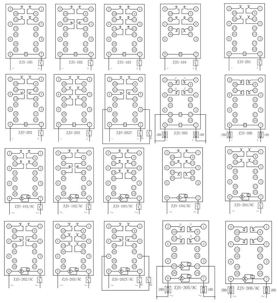 ZJS-201/AC延時中間繼電器內部接線圖