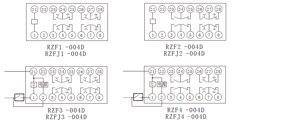 RZF-D系列中間間繼電器內部接線圖