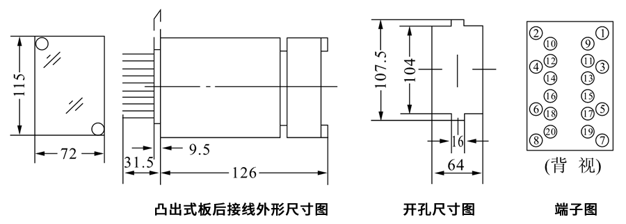 DZY-207X凸出式板后接線安裝尺寸圖