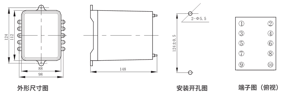 JZS-7/145板前接線外形尺寸和安裝尺寸圖