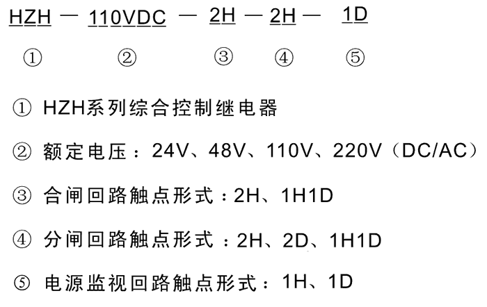 HZH-24VAC-1H1D-1H1D-1D型號及其含義